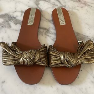 Zara Gold Bow Slip Ons